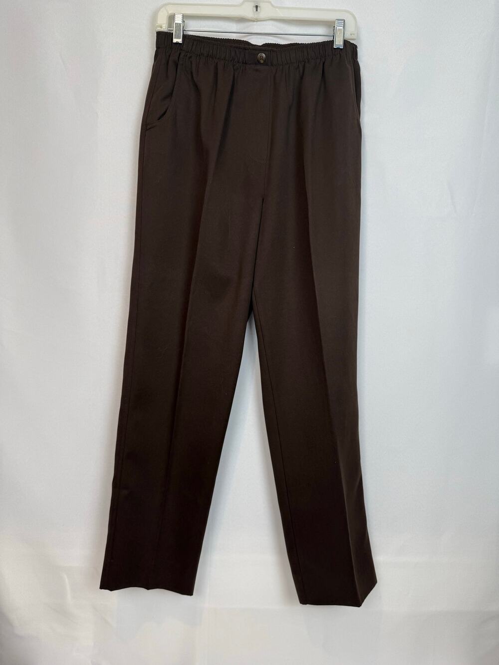 Allison Daley Chocolate Brown Elastic Waist Pull On Straight Leg Pants Size 12